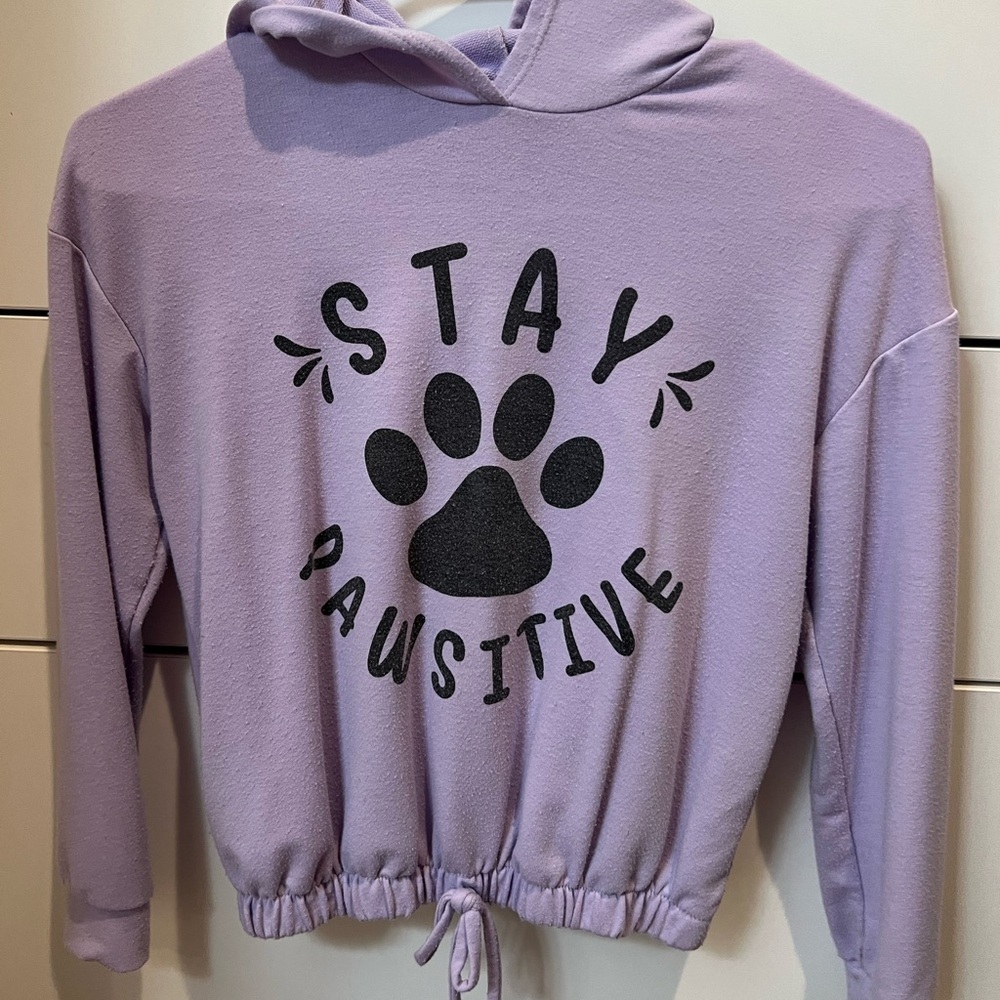 Stay Pawsitive Purple Hooded Sweatshirt Girls Large